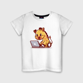 Детская футболка хлопок с принтом ЖИРАФ | ПРОГРАММИСТ (Z) , 100% хлопок | круглый вырез горловины, полуприлегающий силуэт, длина до линии бедер | animal | giraffe | hack | hacker | program | взлом | жираф | программист | хак | хакер