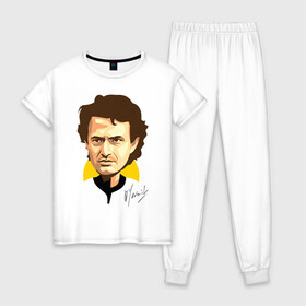 Женская пижама хлопок с принтом автограф Жозе Моуринью  , 100% хлопок | брюки и футболка прямого кроя, без карманов, на брюках мягкая резинка на поясе и по низу штанин | jose mourinho | vdgerir | жозе моуринью