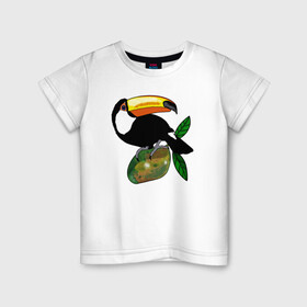 Детская футболка хлопок с принтом Тукан и манго , 100% хлопок | круглый вырез горловины, полуприлегающий силуэт, длина до линии бедер | bird | exotic | fruit | summer | tropical | аргентина | джунгли | еда | животные | звери | крылья | лето | листья | манго | мексика | острова | отпуск | пернатые | природа | птенец | птица | птичка | растения | тропические