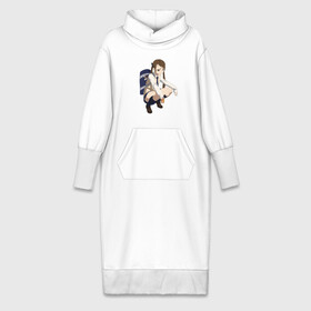 Платье удлиненное хлопок с принтом Аниме школьница гопник ,  |  | Тематика изображения на принте: anime | sempai | грибы | девочка | злая | мем | семпай | сенпай | сидит | сок | хвостики