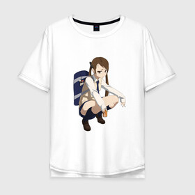 Мужская футболка хлопок Oversize с принтом Аниме школьница гопник , 100% хлопок | свободный крой, круглый ворот, “спинка” длиннее передней части | anime | sempai | грибы | девочка | злая | мем | семпай | сенпай | сидит | сок | хвостики