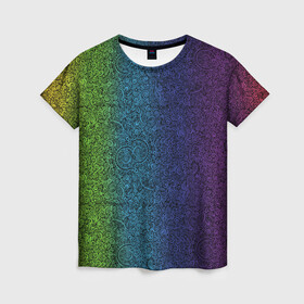 Женская футболка 3D с принтом Узор , 100% полиэфир ( синтетическое хлопкоподобное полотно) | прямой крой, круглый вырез горловины, длина до линии бедер | rainbow | орнамент | радуга | растительный | узор | цветной