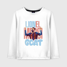 Детский лонгслив хлопок с принтом Lionel Messi GOAT , 100% хлопок | круглый вырез горловины, полуприлегающий силуэт, длина до линии бедер | argentina | barca | barcelona | football | lionel | messi | spain | sport | аргентина | барса | барселона | гол | золотой мяч | игрок | испания | камп ноу | лионель | месси | мяч | спорт | тренер | футбол | чемпион | чемпионат