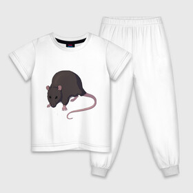 Детская пижама хлопок с принтом Чёрная крыса , 100% хлопок |  брюки и футболка прямого кроя, без карманов, на брюках мягкая резинка на поясе и по низу штанин
 | Тематика изображения на принте: rat | грызуны | животные | крысы | притомцы