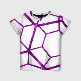 Детская футболка 3D с принтом Hexagon , 100% гипоаллергенный полиэфир | прямой крой, круглый вырез горловины, длина до линии бедер, чуть спущенное плечо, ткань немного тянется | hexagon | lines | purple | violet | линии | фиолетовый многоугольник | шестиугольник