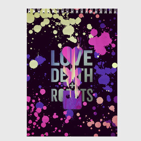 Скетчбук (блокнот) с принтом Love Death and Robots , 100% бумага
 | 48 листов, плотность листов — 100 г/м2, плотность картонной обложки — 250 г/м2. Листы скреплены сверху удобной пружинной спиралью | cartoon | death | fantasy | heavy | horror | metal | miller | netflix | robots | tim | witness | любовь | миллер | мультфильм | робот | роботы | тим | ужасы | фэнтези