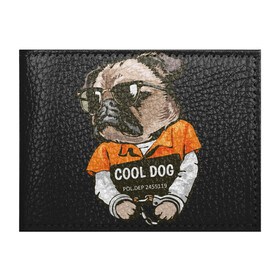 Обложка для студенческого билета с принтом Пес в наручниках , натуральная кожа | Размер: 11*8 см; Печать на всей внешней стороне | Тематика изображения на принте: cool | dog | заключенный | мопс | наручники | очки | пес | собака