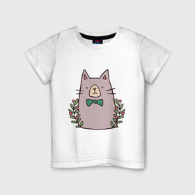 Детская футболка хлопок с принтом торжественный кот , 100% хлопок | круглый вырез горловины, полуприлегающий силуэт, длина до линии бедер | акварель | бабочка | бантик | галстук | животные | звери | кот | котейка | рисунок | торжественный