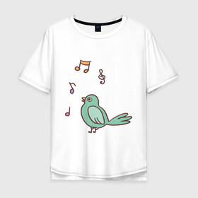 Мужская футболка хлопок Oversize с принтом птичка зеленая поет , 100% хлопок | свободный крой, круглый ворот, “спинка” длиннее передней части | весна | зеленый птенчик | мелодия | музыка | ноты | оратор | певец | певица | пение | песня | птенец | птица | птичка | птичужка | радость | рисунок | чив | чирик