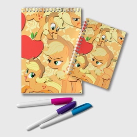 Блокнот с принтом Applejack pattern , 100% бумага | 48 листов, плотность листов — 60 г/м2, плотность картонной обложки — 250 г/м2. Листы скреплены удобной пружинной спиралью. Цвет линий — светло-серый
 | Тематика изображения на принте: my little pony | дружба это чудо | единорог | единороги | май литл пони | мульт | мультфильм