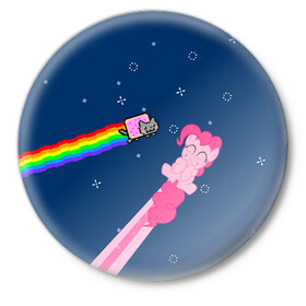 Значок с принтом Nyan cat x Pony ,  металл | круглая форма, металлическая застежка в виде булавки | Тематика изображения на принте: my little pony | nyan cat | дружба это чудо | единорог | единороги | май литл пони | мульт | мультфильм | нян кэт