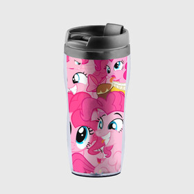 Термокружка-непроливайка с принтом Pinkie Pie pattern , внутренняя часть — пищевой пластик, наружная часть — прозрачный пластик, между ними — полиграфическая вставка с рисунком | объем — 350 мл, герметичная крышка | Тематика изображения на принте: my little pony | дружба это чудо | единорог | единороги | май литл пони | мульт | мультфильм