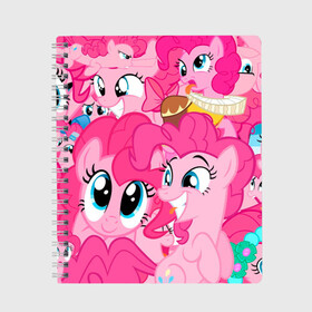 Тетрадь с принтом Pinkie Pie pattern , 100% бумага | 48 листов, плотность листов — 60 г/м2, плотность картонной обложки — 250 г/м2. Листы скреплены сбоку удобной пружинной спиралью. Уголки страниц и обложки скругленные. Цвет линий — светло-серый
 | my little pony | дружба это чудо | единорог | единороги | май литл пони | мульт | мультфильм