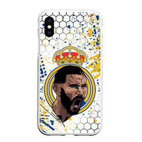 Чехол для iPhone XS Max матовый с принтом КАРИМ БЕНЗЕМА / REAL MADRID , Силикон | Область печати: задняя сторона чехла, без боковых панелей | football | grunge. | karim mostafa benzema | real madrid | sport | брызги | карим бензема | реал мадрид | сборная франции | спорт | футбол