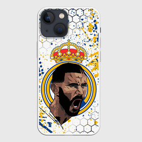 Чехол для iPhone 13 mini с принтом КАРИМ БЕНЗЕМА   REAL MADRID ,  |  | football | grunge. | karim mostafa benzema | real madrid | sport | брызги | карим бензема | реал мадрид | сборная франции | спорт | футбол