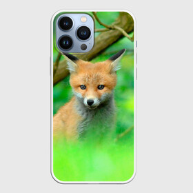 Чехол для iPhone 13 Pro Max с принтом Лисенок в зеленом лесу ,  |  | fox | foxy | животное | звери | лиса | лисенок | лисичка | милая | рыжая | фокс