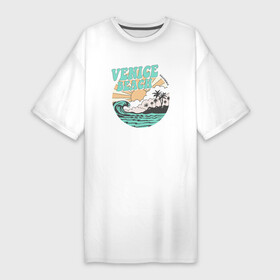 Платье-футболка хлопок с принтом VENICE BEACH ,  |  | venice | восход | закат | море | небо | отдых | пальмы | пляж | природа | солнце
