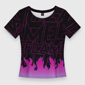 Женская футболка 3D Slim с принтом РОЗОВОЕ ПЛАМЯ  PINK FLAME ,  |  | Тематика изображения на принте: cyber | fire | flamer | purple | горячий | лето | неон | нитро | огонь | стиль | тренд | языки пламени | яркий