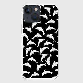 Чехол для iPhone 13 mini с принтом Дельфиновый фон | Dolphin ,  |  | Тематика изображения на принте: dolphin | дельфин | дельфиновый фон | дельфины | косатка | морской житель | пляжная