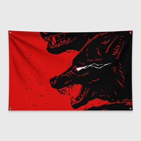Флаг-баннер с принтом Красный волк 3D , 100% полиэстер | размер 67 х 109 см, плотность ткани — 95 г/м2; по краям флага есть четыре люверса для крепления | абстракция | волк | злой | зубы | илюстрация | искуство | культура | минимализм | оскал | текстура | ярость