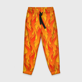 Детские брюки 3D с принтом ПЛАМЯ 2.0 , 100% полиэстер | манжеты по низу, эластичный пояс регулируется шнурком, по бокам два кармана без застежек, внутренняя часть кармана из мелкой сетки | fire | flame | горячий | желтый | красный | летний | огонь | пожар | стиль | теплый | тренд | языки пламени | яркий