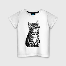 Детская футболка хлопок с принтом Котенок , 100% хлопок | круглый вырез горловины, полуприлегающий силуэт, длина до линии бедер | cat | домашнее животное | кот | котенок | кошка