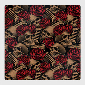 Магнитный плакат 3Х3 с принтом Черепа Рок-н-ролл , Полимерный материал с магнитным слоем | 9 деталей размером 9*9 см | rock and roll | rock n roll | skull | бита | микрофон | роза | рок н ролл | хипстер | череп | черепушка