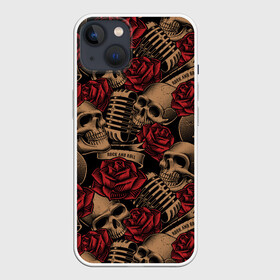 Чехол для iPhone 13 с принтом Черепа Рок н ролл ,  |  | rock and roll | rock n roll | skull | бита | микрофон | роза | рок н ролл | хипстер | череп | черепушка