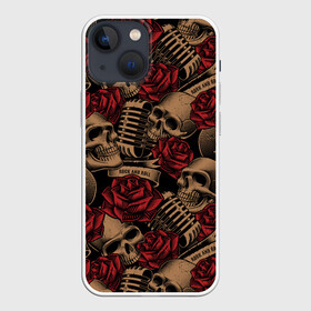 Чехол для iPhone 13 mini с принтом Черепа Рок н ролл ,  |  | rock and roll | rock n roll | skull | бита | микрофон | роза | рок н ролл | хипстер | череп | черепушка