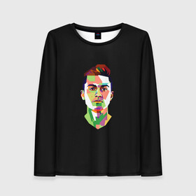 Женский лонгслив 3D с принтом Paulo Dybala Pop Art , 100% полиэстер | длинные рукава, круглый вырез горловины, полуприлегающий силуэт | art | champion | dybala | football | form | institute | juventus | palermo | paulo | player | pop | soccer | uniform | дибала | институто | легенда | палермо | пауло | форма | футбол | футбола | футболист | чемпион | ювентус