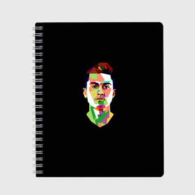 Тетрадь с принтом Paulo Dybala Pop Art , 100% бумага | 48 листов, плотность листов — 60 г/м2, плотность картонной обложки — 250 г/м2. Листы скреплены сбоку удобной пружинной спиралью. Уголки страниц и обложки скругленные. Цвет линий — светло-серый
 | Тематика изображения на принте: art | champion | dybala | football | form | institute | juventus | palermo | paulo | player | pop | soccer | uniform | дибала | институто | легенда | палермо | пауло | форма | футбол | футбола | футболист | чемпион | ювентус