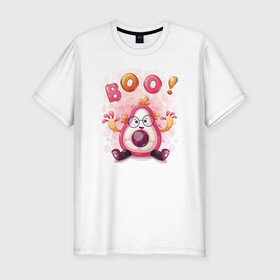 Мужская футболка хлопок Slim с принтом Авокадо boo! , 92% хлопок, 8% лайкра | приталенный силуэт, круглый вырез ворота, длина до линии бедра, короткий рукав | avocado | boo | cute | fruit | авокадо | милый | музыка | фрукт