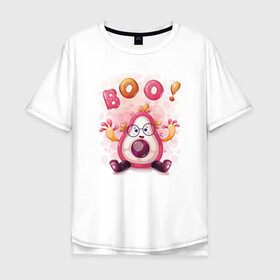 Мужская футболка хлопок Oversize с принтом Авокадо boo! , 100% хлопок | свободный крой, круглый ворот, “спинка” длиннее передней части | avocado | boo | cute | fruit | авокадо | милый | музыка | фрукт