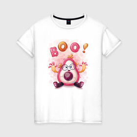 Женская футболка хлопок с принтом Авокадо boo! , 100% хлопок | прямой крой, круглый вырез горловины, длина до линии бедер, слегка спущенное плечо | avocado | boo | cute | fruit | авокадо | милый | музыка | фрукт