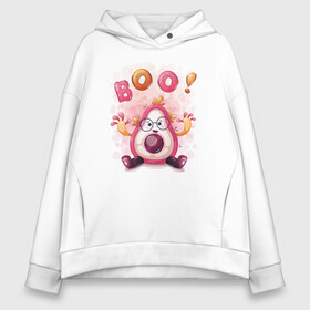 Женское худи Oversize хлопок с принтом Авокадо boo! , френч-терри — 70% хлопок, 30% полиэстер. Мягкий теплый начес внутри —100% хлопок | боковые карманы, эластичные манжеты и нижняя кромка, капюшон на магнитной кнопке | avocado | boo | cute | fruit | авокадо | милый | музыка | фрукт