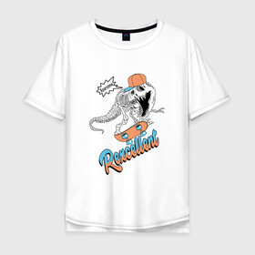 Мужская футболка хлопок Oversize с принтом Динозавр на скейте , 100% хлопок | свободный крой, круглый ворот, “спинка” длиннее передней части | rexcellent | динозавр | отличный | скейт | скейтер | тиранозавр