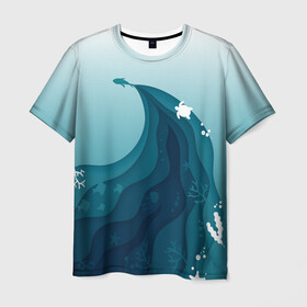 Мужская футболка 3D с принтом Морские жители , 100% полиэфир | прямой крой, круглый вырез горловины, длина до линии бедер | волны | глубина | море | морские животные | морские жители | океан | подводный мир