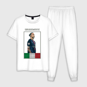 Мужская пижама хлопок с принтом Златан Ибрагимович (Милан) , 100% хлопок | брюки и футболка прямого кроя, без карманов, на брюках мягкая резинка на поясе и по низу штанин
 | zlatan ibrahimovi | златан ибрагимович | милан | флаг италии | футбол | футбольная форма