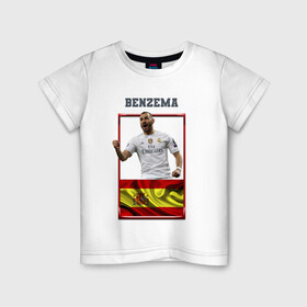Детская футболка хлопок с принтом Карим Бензема (Реал Мадрид) , 100% хлопок | круглый вырез горловины, полуприлегающий силуэт, длина до линии бедер | karim benzema | карим бензема | реал мадрид | флаг испании | футболист | футбольная форма