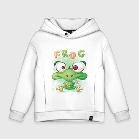 Детское худи Oversize хлопок с принтом Funny frog , френч-терри — 70% хлопок, 30% полиэстер. Мягкий теплый начес внутри —100% хлопок | боковые карманы, эластичные манжеты и нижняя кромка, капюшон на магнитной кнопке | cute | frog | funny | лягух | лягушенок | лягушка | милый