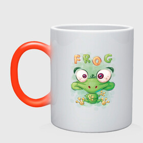 Кружка хамелеон с принтом Funny frog , керамика | меняет цвет при нагревании, емкость 330 мл | cute | frog | funny | лягух | лягушенок | лягушка | милый