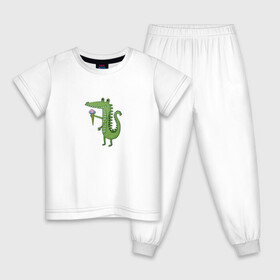 Детская пижама хлопок с принтом Крокодильчик с мороженным , 100% хлопок |  брюки и футболка прямого кроя, без карманов, на брюках мягкая резинка на поясе и по низу штанин
 | Тематика изображения на принте: детский | крокодил | крокодильчик | лето | мультфильм | персонаж