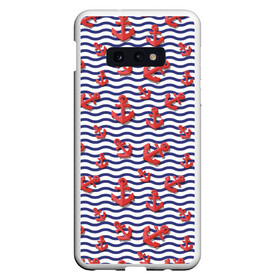 Чехол для Samsung S10E с принтом Красные якоря , Силикон | Область печати: задняя сторона чехла, без боковых панелей | волны | красные | море | паттерны | тельняшка | якоря
