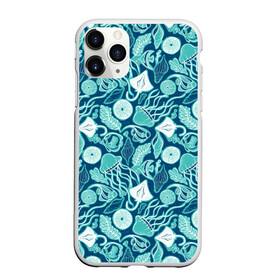 Чехол для iPhone 11 Pro Max матовый с принтом Скаты и медузы , Силикон |  | водоросли | медузы | море | паттерны | ракушки | рыбы | электрический скат