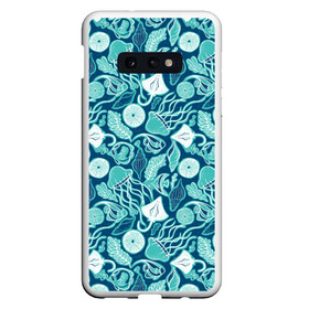 Чехол для Samsung S10E с принтом Скаты и медузы , Силикон | Область печати: задняя сторона чехла, без боковых панелей | водоросли | медузы | море | паттерны | ракушки | рыбы | электрический скат