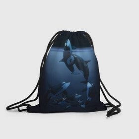 Рюкзак-мешок 3D с принтом касатки , 100% полиэстер | плотность ткани — 200 г/м2, размер — 35 х 45 см; лямки — толстые шнурки, застежка на шнуровке, без карманов и подкладки | ocean | orca | sea | sea animal | дельфин | касатка | кит | море | океан | рисунок кита