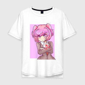 Мужская футболка хлопок Oversize с принтом Angry Natsuki , 100% хлопок | свободный крой, круглый ворот, “спинка” длиннее передней части | anime | game | games | monika | natsuki | sayori | yuri | аниме | визуальный роман | доки доки | игра | игры | литературный клуб | моника | нацуки | саёри | юри