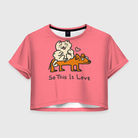 Женская футболка Crop-top 3D с принтом собачка и котик , 100% полиэстер | круглая горловина, длина футболки до линии талии, рукава с отворотами | животные | кот | любовь | милота | собака