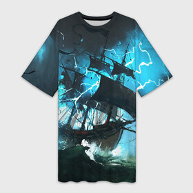 Платье-футболка 3D с принтом Летучий голландец ,  |  | корабль | летучий голландец | море | парусник | пиратский | старинный