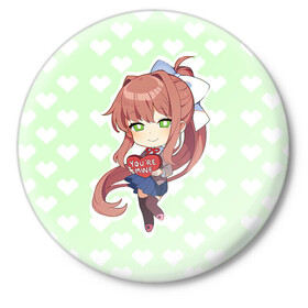 Значок с принтом Chibi Monika ,  металл | круглая форма, металлическая застежка в виде булавки | ddlc | doki doki literature club | monika | моника